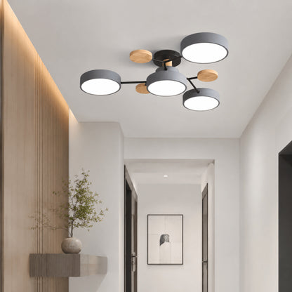 Modern Round LED Branch Ceiling Light With Wooden Accents - Image 6
