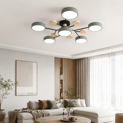 Modern Round LED Branch Ceiling Light With Wooden Accents - Image 7