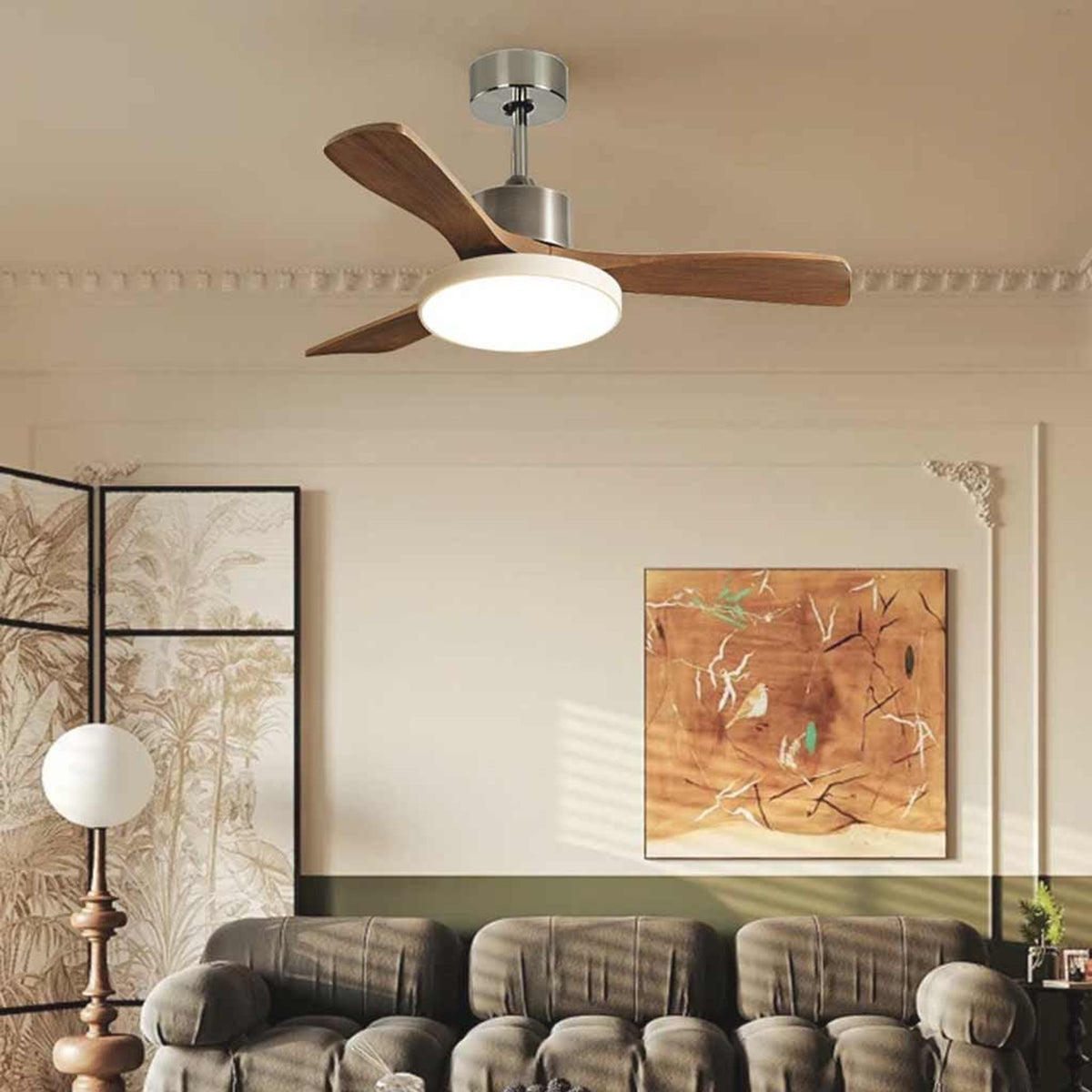 Modern Wooden Ceiling Fan With LED Light And Remote Control - Image 1
