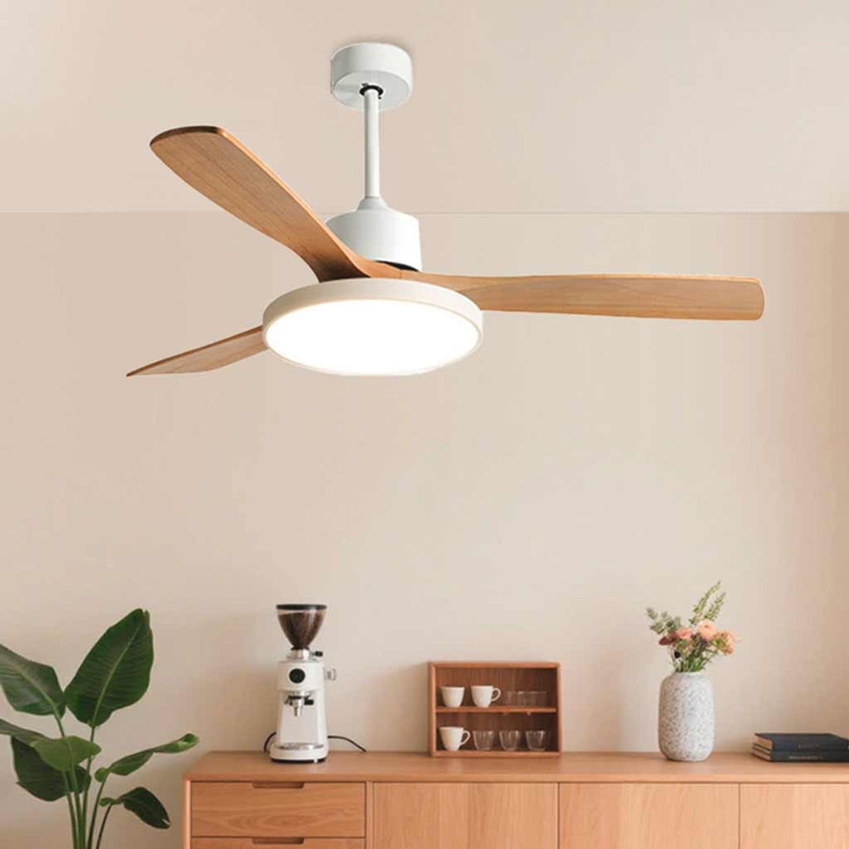 Modern Wooden Ceiling Fan With LED Light And Remote Control - Image 2
