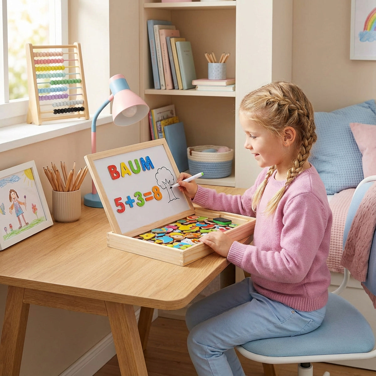 Montessori Drawing Board 2in1 Wooden With Magnetic Side And Writable Side - Image 1