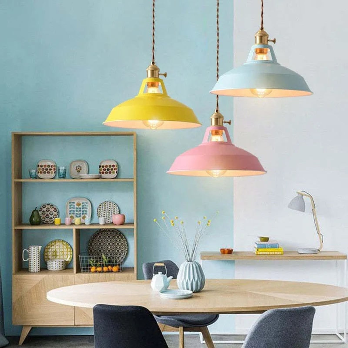 Multi-Color Metal Pendant Light With LED Bulb - Image 4