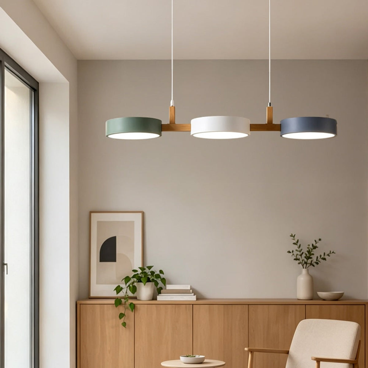 Multi- Wooden Pendant Chandelier With Adjustable Cords - Image 3