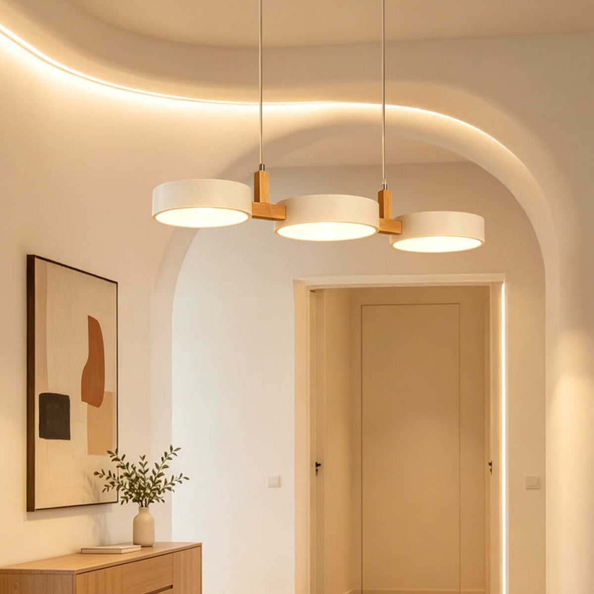 Multi- Wooden Pendant Chandelier With Adjustable Cords - Image 5
