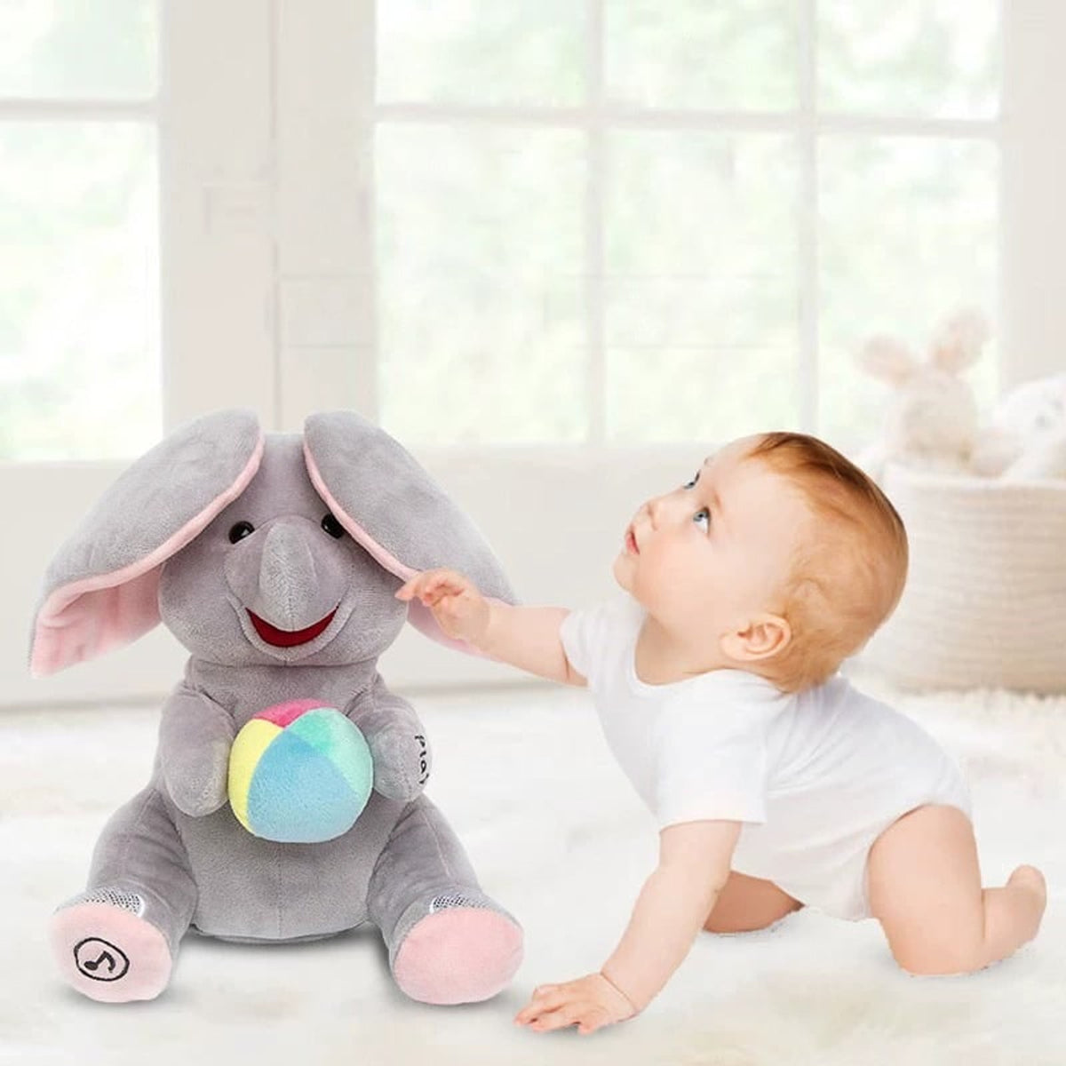 Musical Elephant Plush Toy With Peek-A-Boo Ears And Soothing Melodies For Toddlers - Image 1