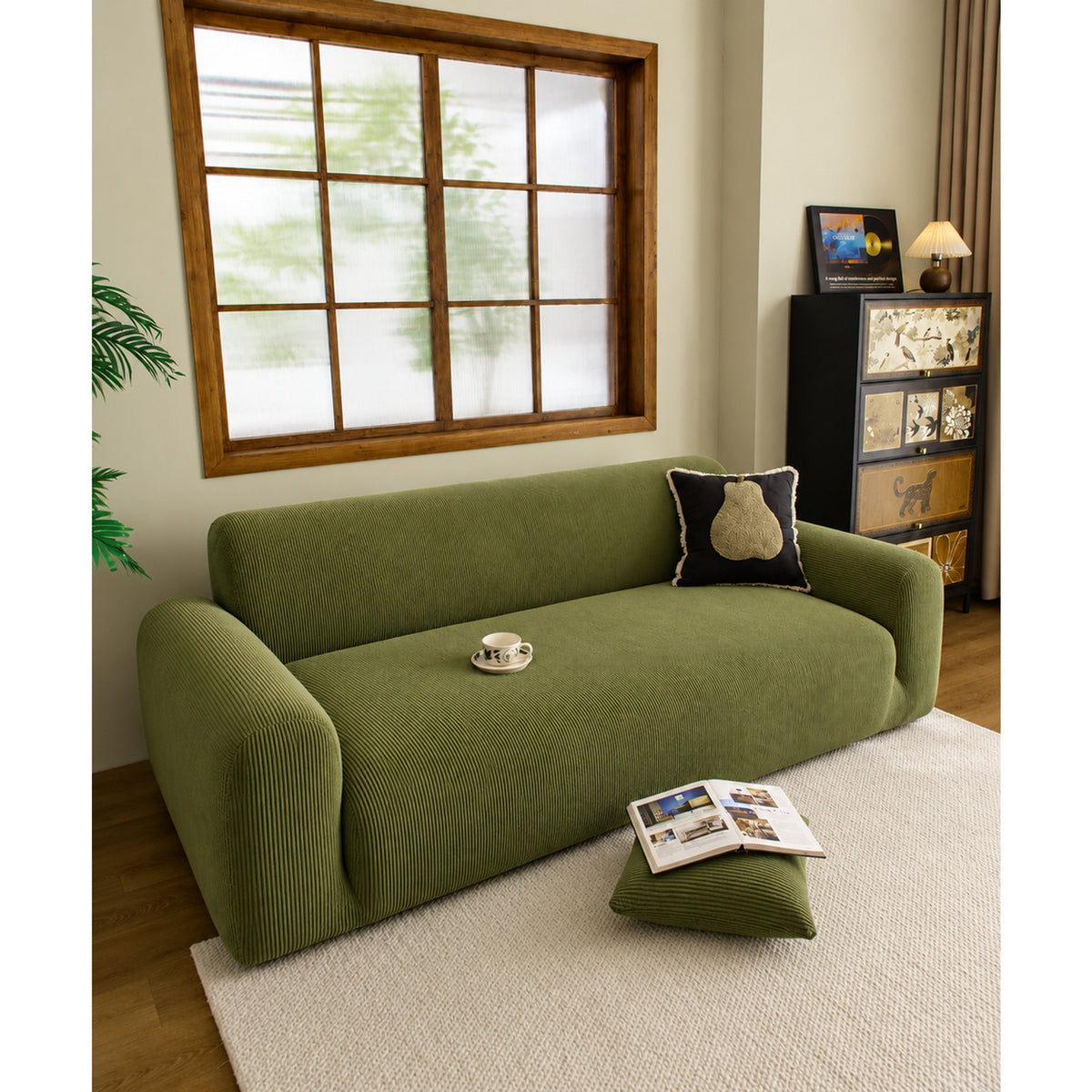 Navy Velvet Stretch Sofa Cover - Image 1