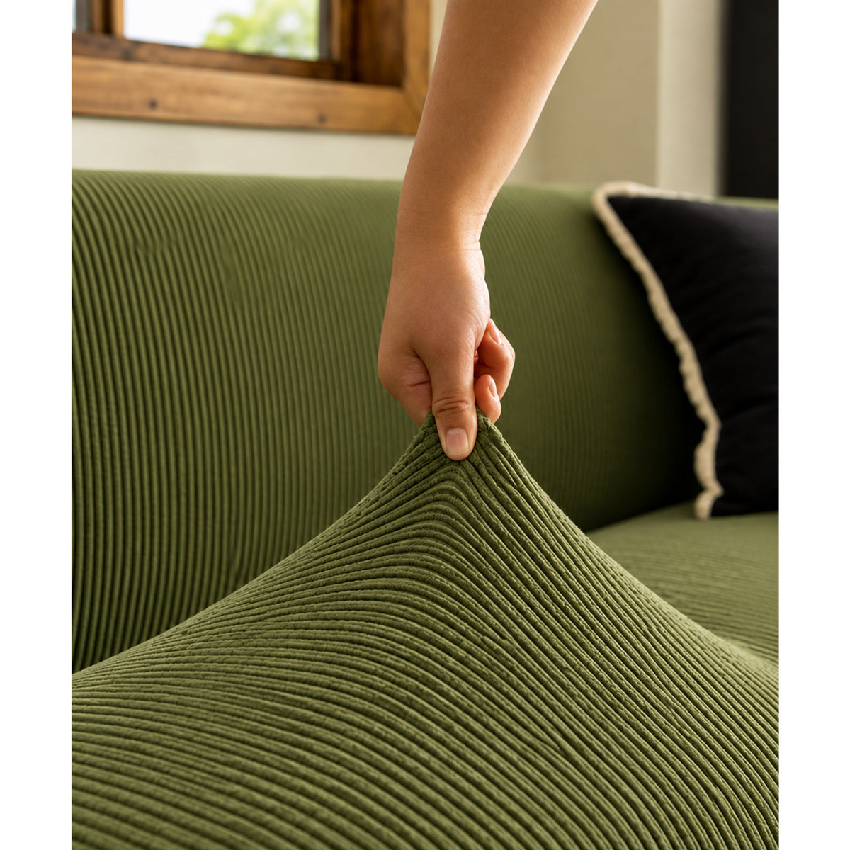 Navy Velvet Stretch Sofa Cover - Image 3