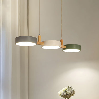 Nordic Metal Wood Pendant Light With Connected Disc Shades - Image 1