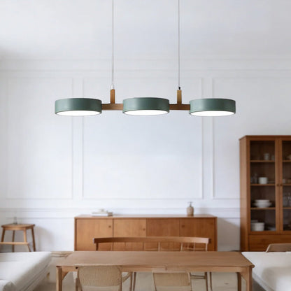 Nordic Metal Wood Pendant Light With Connected Disc Shades - Image 15