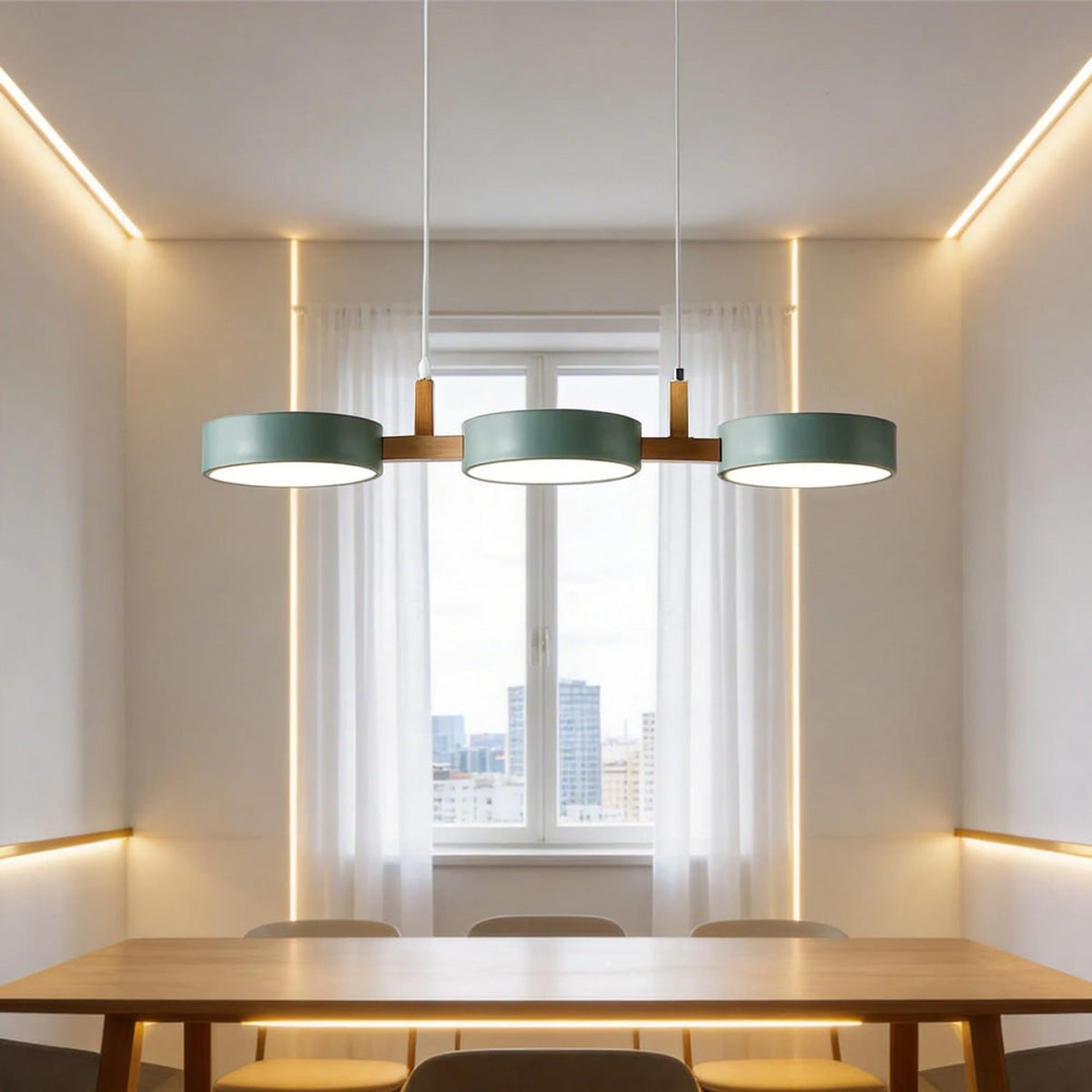 Nordic Metal Wood Pendant Light With Connected Disc Shades - Image 14