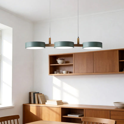Nordic Metal Wood Pendant Light With Connected Disc Shades - Image 16