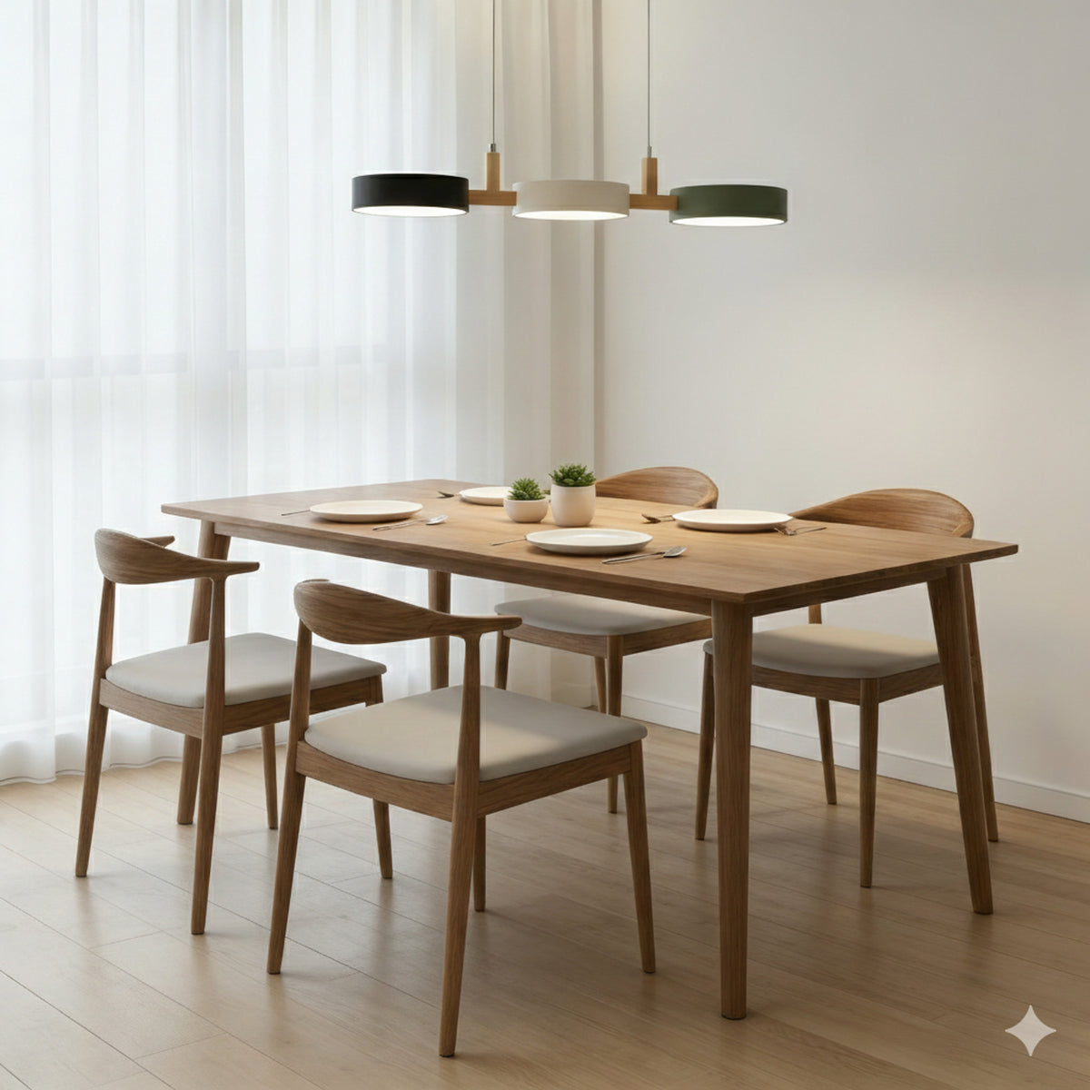 Nordic Metal Wood Pendant Light With Connected Disc Shades - Image 18