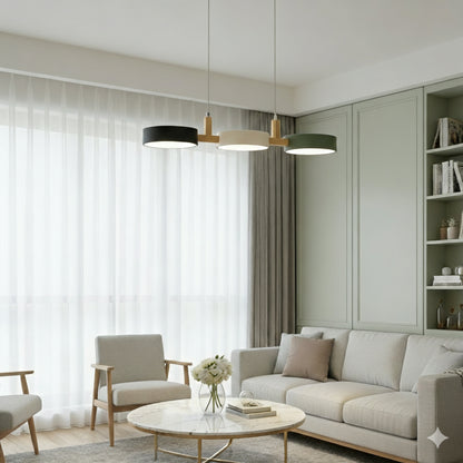 Nordic Metal Wood Pendant Light With Connected Disc Shades - Image 19