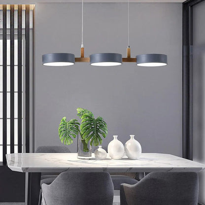 Nordic Metal Wood Pendant Light With Connected Disc Shades - Image 11