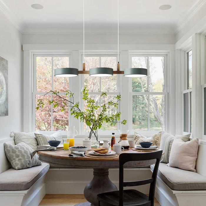 Nordic Metal Wood Pendant Light With Connected Disc Shades - Image 13