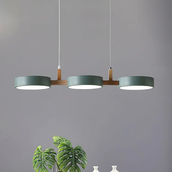 Nordic Metal Wood Pendant Light With Connected Disc Shades - Image 17