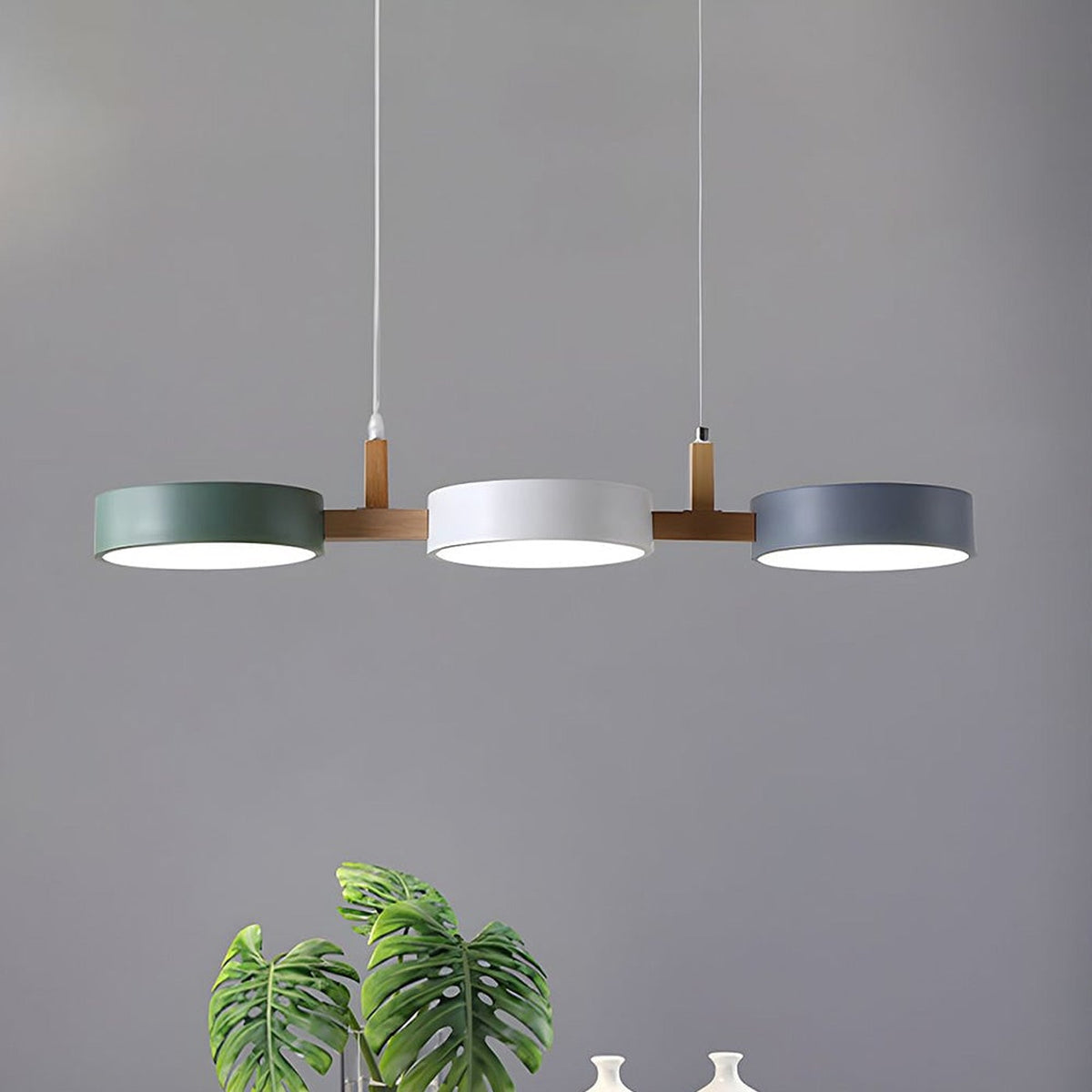 Nordic Metal Wood Pendant Light With Connected Disc Shades - Image 2
