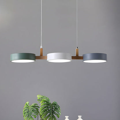 Nordic Metal Wood Pendant Light With Connected Disc Shades - Image 2