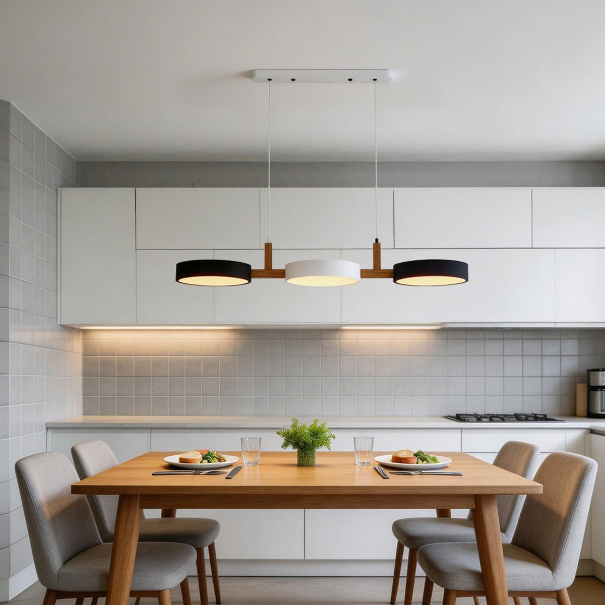 Nordic Metal Wood Pendant Light With Connected Disc Shades - Image 24
