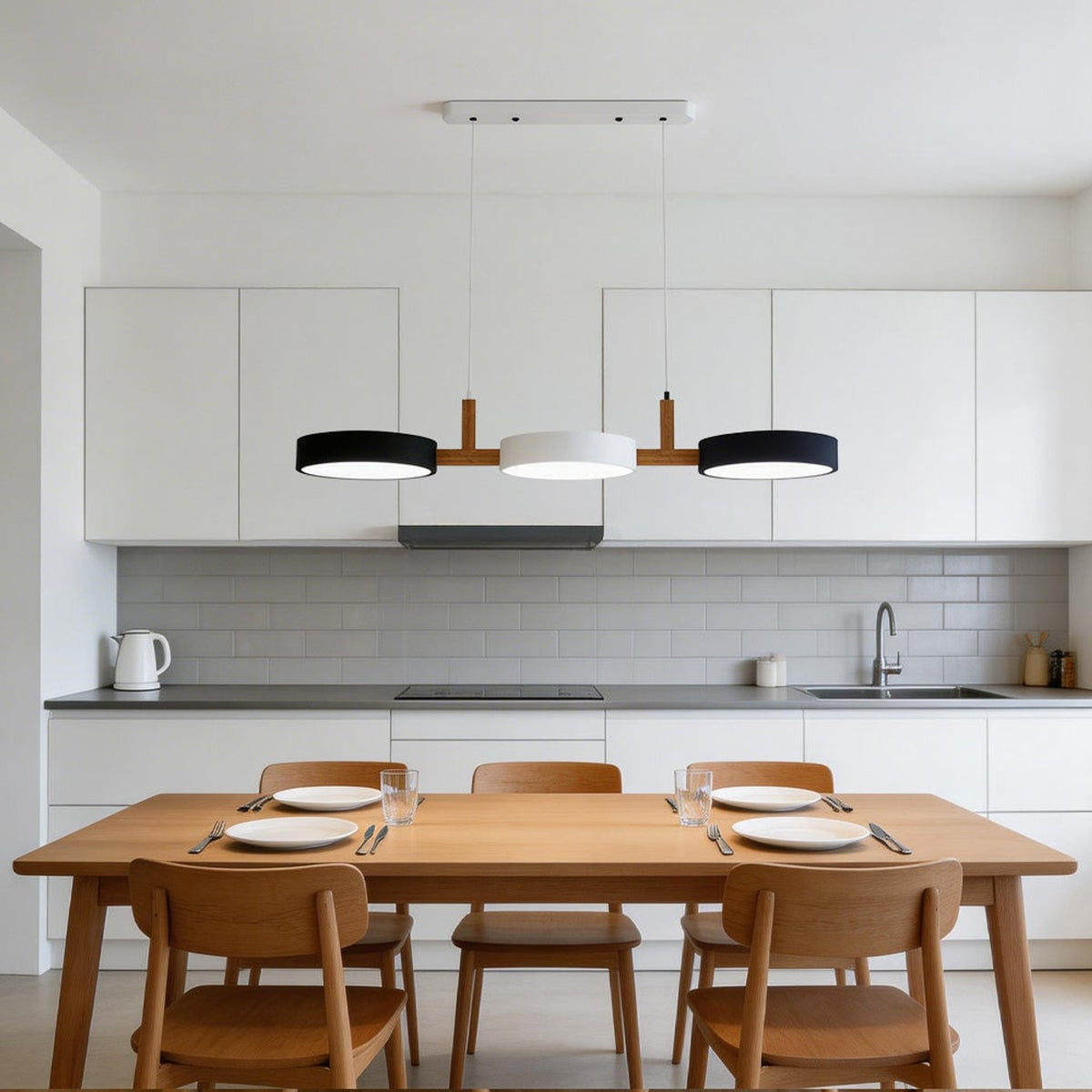 Nordic Metal Wood Pendant Light With Connected Disc Shades - Image 23