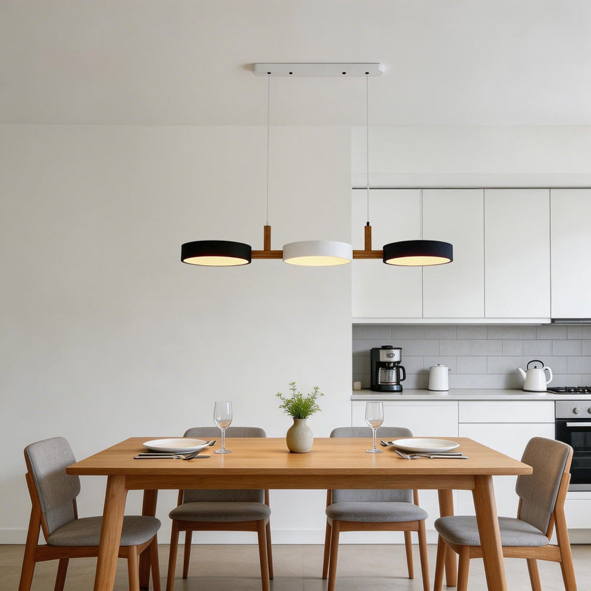 Nordic Metal Wood Pendant Light With Connected Disc Shades - Image 25