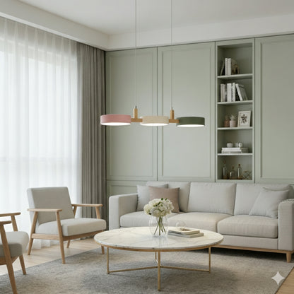 Nordic Metal Wood Pendant Light With Connected Disc Shades - Image 20