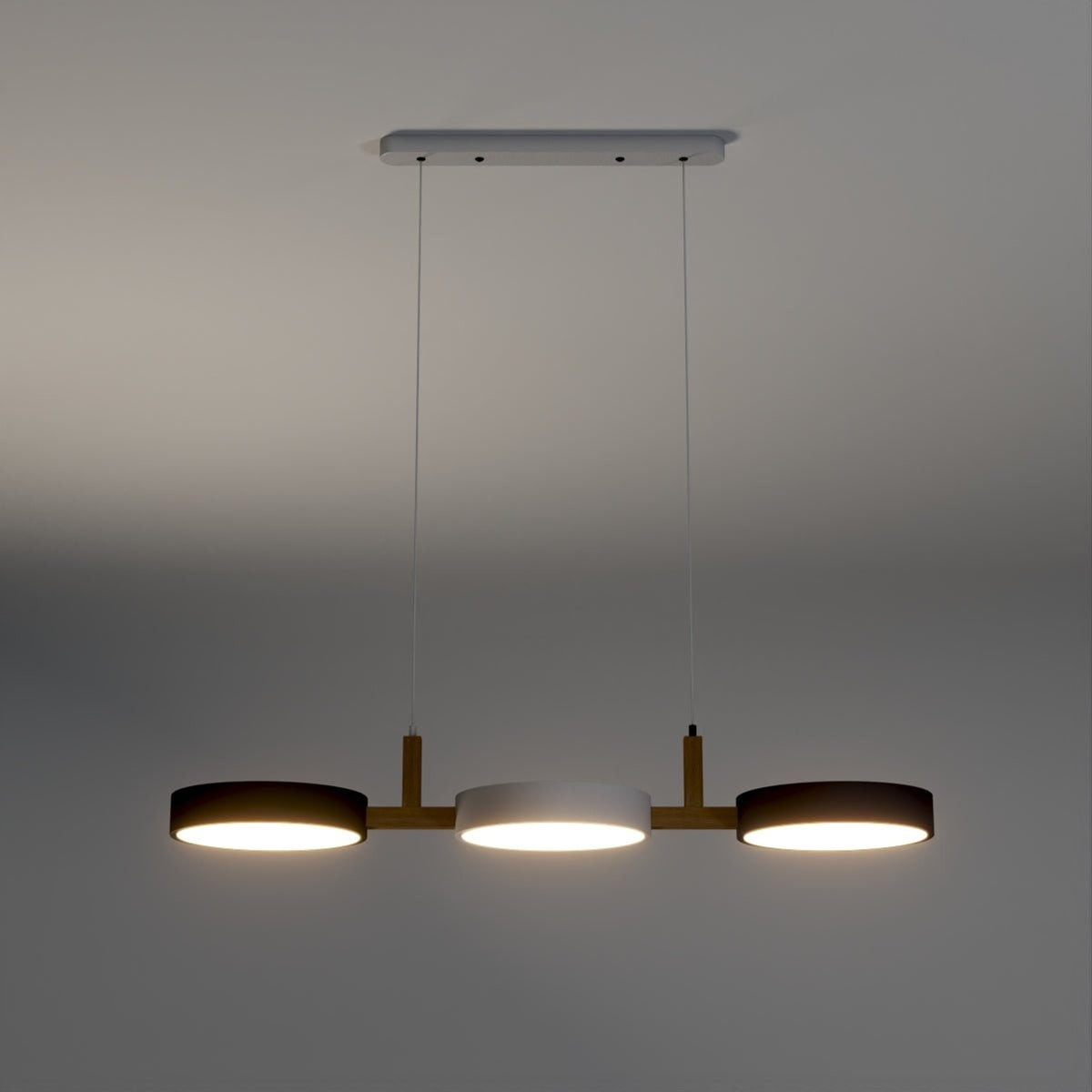 Nordic Metal Wood Pendant Light With Connected Disc Shades - Image 26
