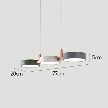 Nordic Metal Wood Pendant Light With Connected Disc Shades - Image 4