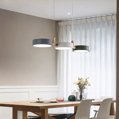 Nordic Metal Wood Pendant Light With Connected Disc Shades - Image 5