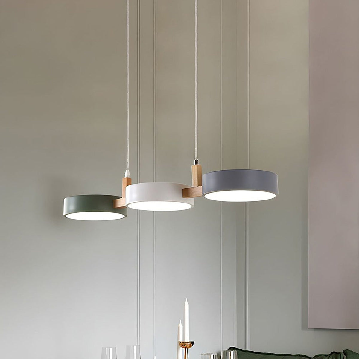 Nordic Metal Wood Pendant Light With Connected Disc Shades - Image 6