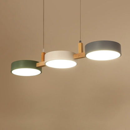 Nordic Metal Wood Pendant Light With Connected Disc Shades - Image 7