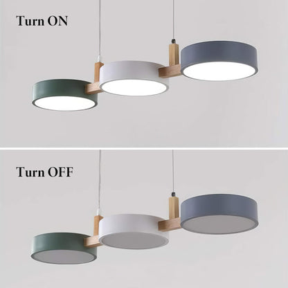 Nordic Metal Wood Pendant Light With Connected Disc Shades - Image 8