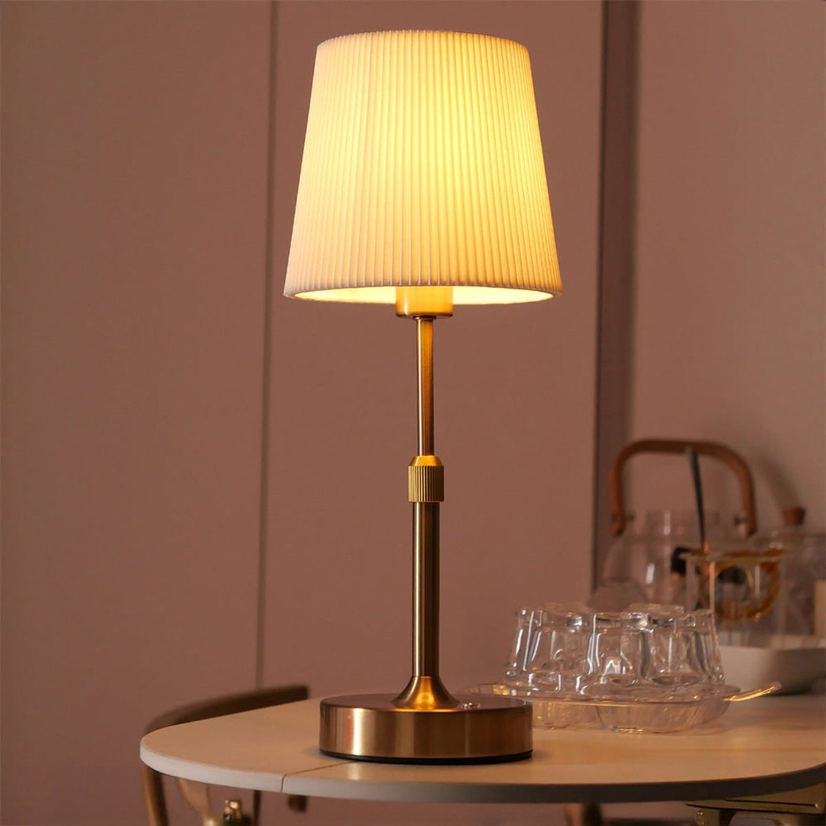 Nordic Telescopic Table Lamp With Rechargeable LED And Fabric Shade - Image 1