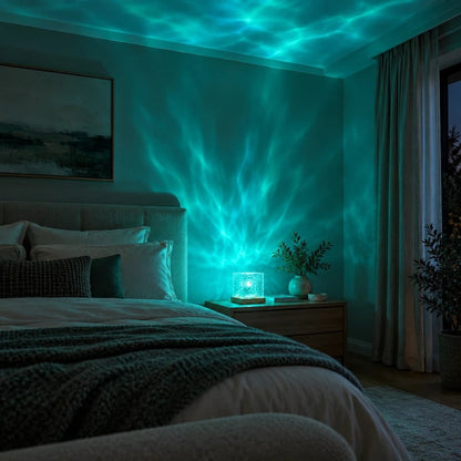Northern Lights Acrylic Cube Light With Wood Base - Image 3