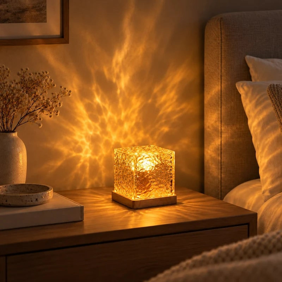 Northern Lights Acrylic Cube Light With Wood Base - Image 6