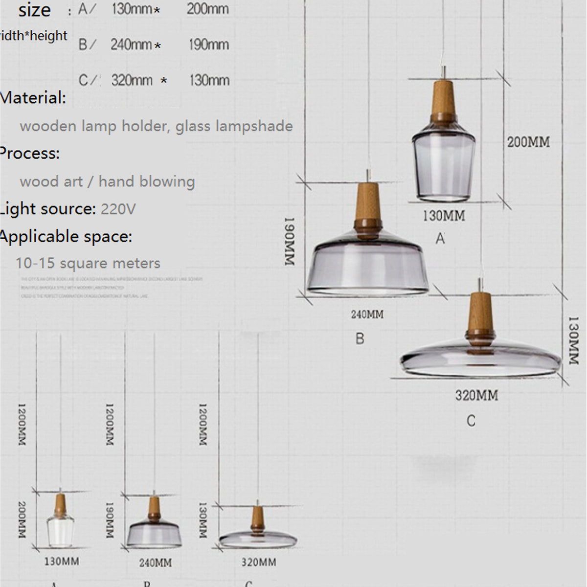 Pendant Light Fixture Modern Wooden Glass Kitchen Island Hanging - Image 14