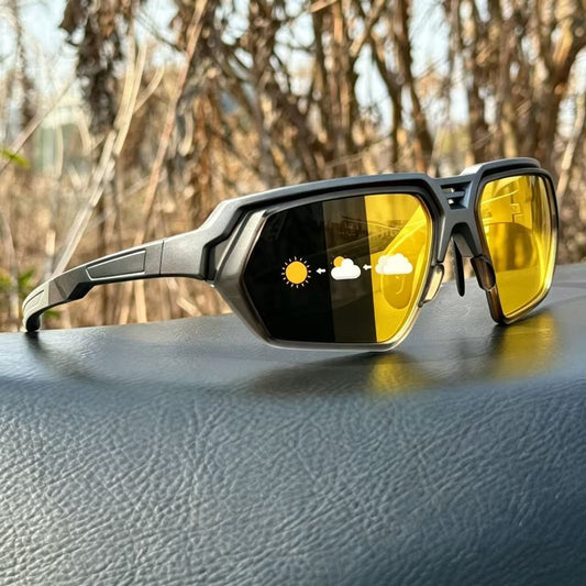 Photochromic Polarised Sports Sunglasses With Night-Enhancing Lenses And Tactical Wrap - Image 1