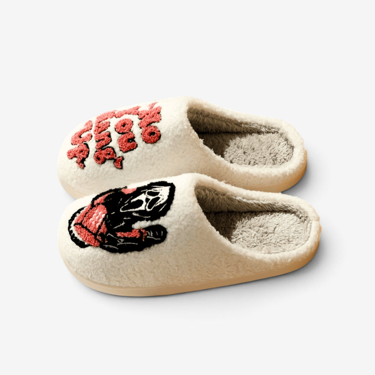 Plush House Slippers Comfortable Home Cream Embroidered Ghost-mask Killer - Image 1