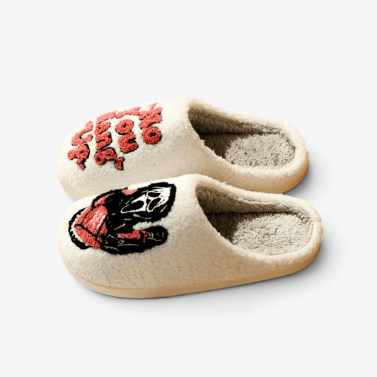 Plush House Slippers Comfortable Home Cream Embroidered Ghost-mask Killer - Image 1