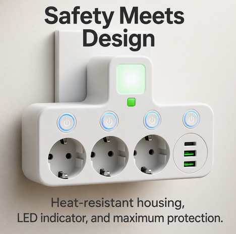 Power Strip With 3 Sockets Overvoltage Protection And Child Safety Lock - Image 6