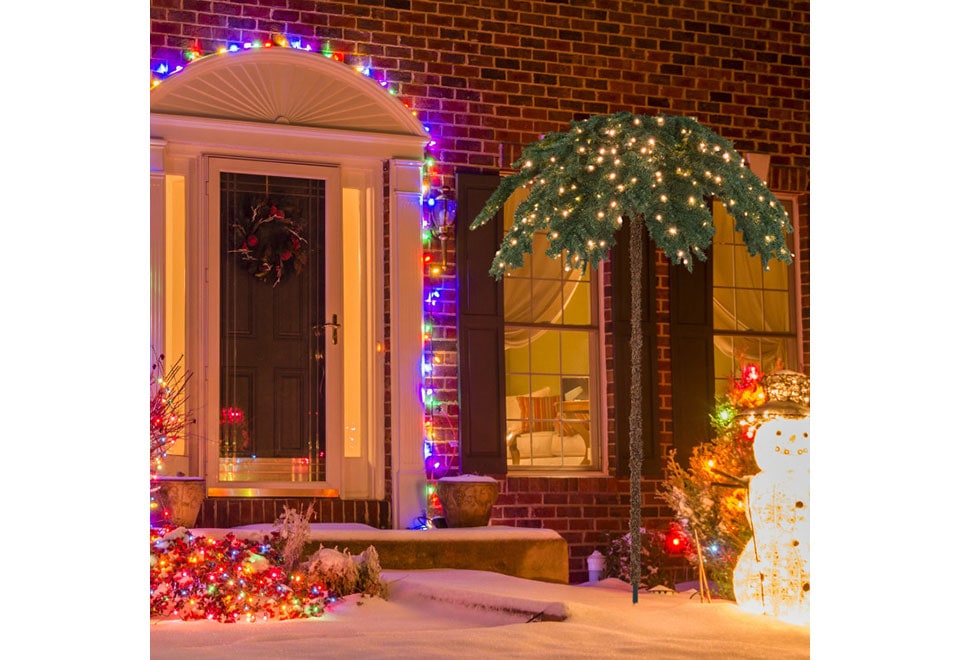 Pre-Lit Christmas Palm Tree With 250 Warm White Lights 6ft Artificial Holiday Tree - Image 2