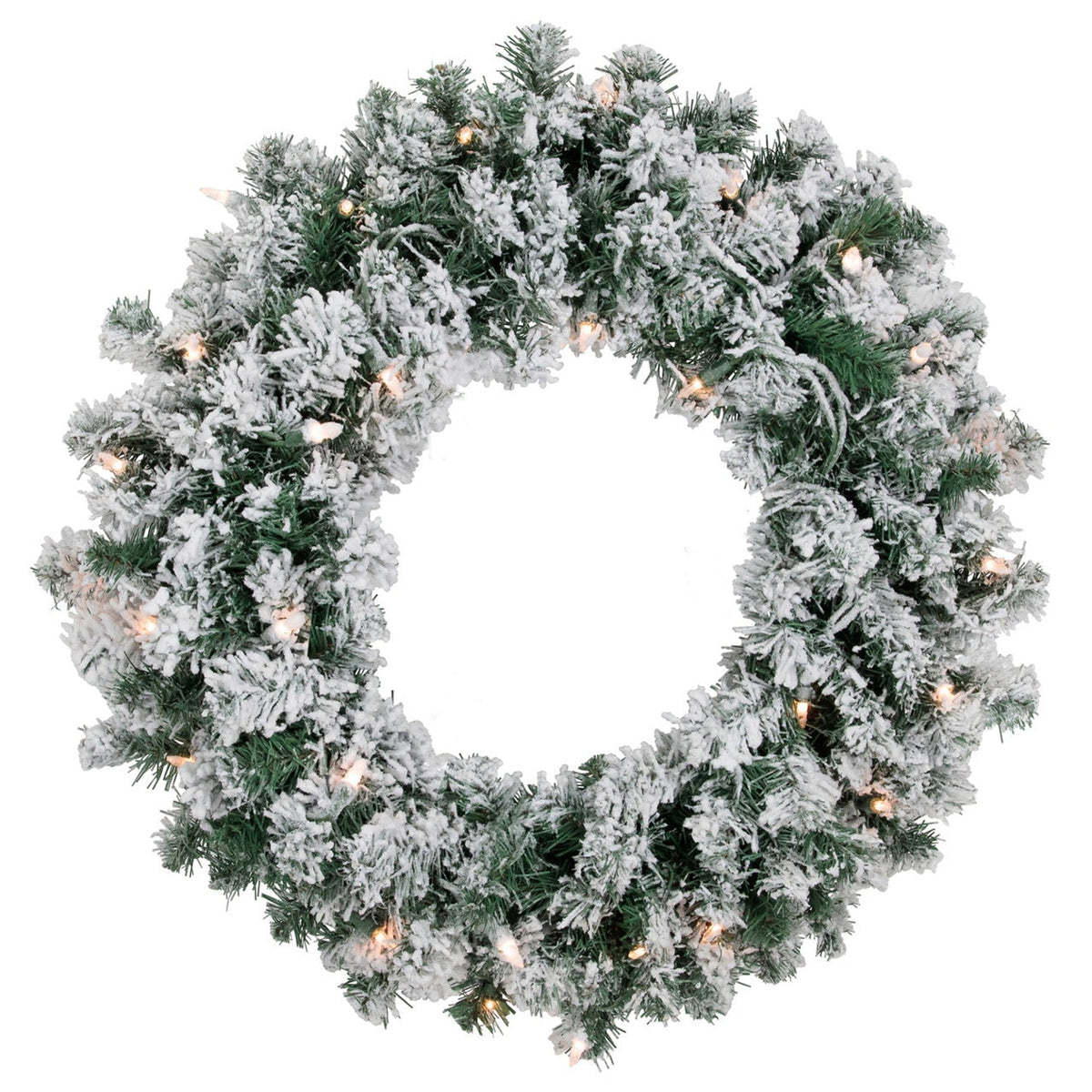 Prelit Flocked White Christmas Wreath - Image 1