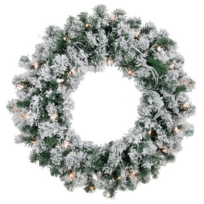 Prelit Flocked White Christmas Wreath - Image 1