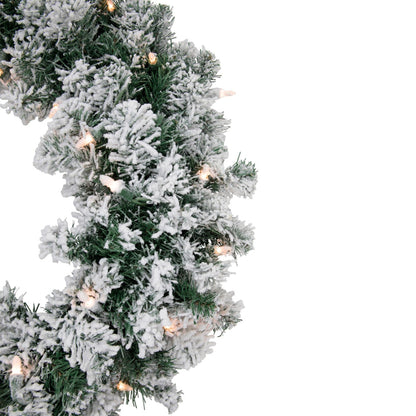 Prelit Flocked White Christmas Wreath - Image 3