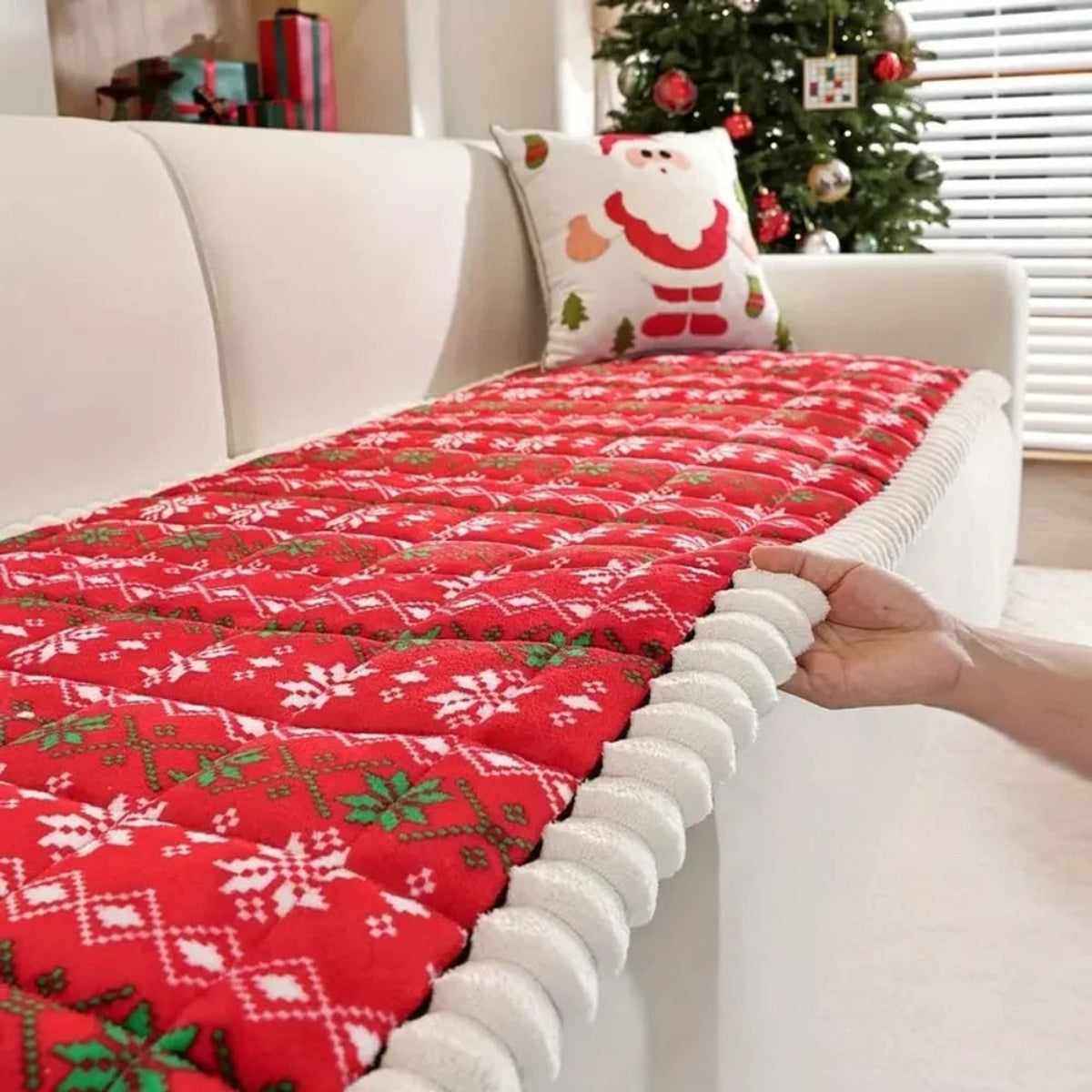 Quilted Christmas Sofa Cushion With Removable Cover - Image 5