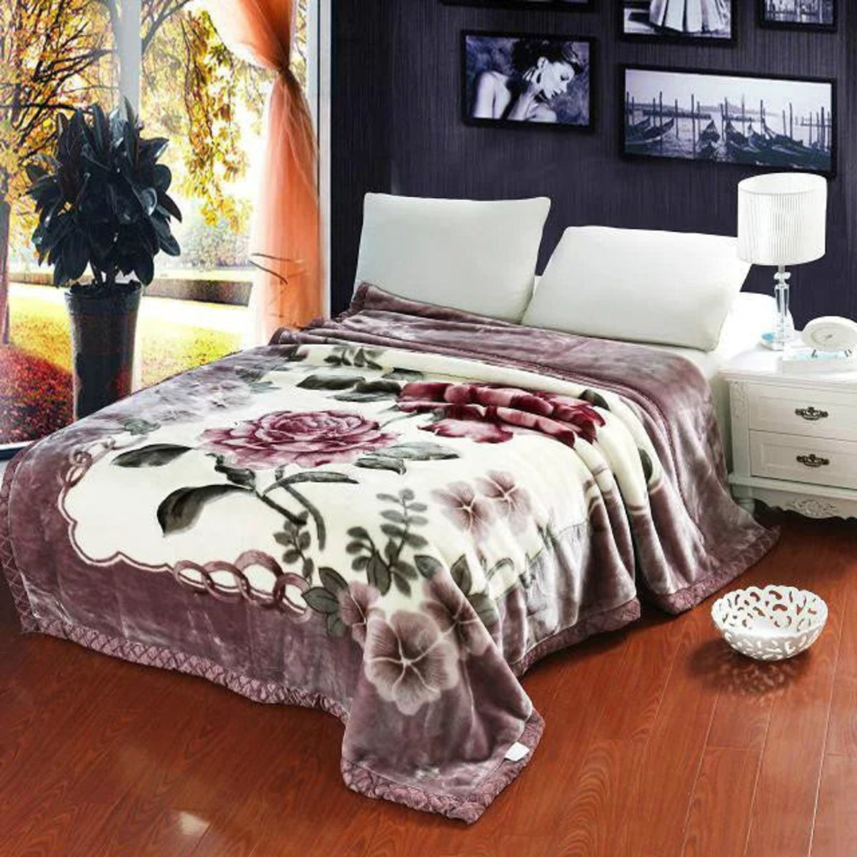 Quilted Plush Weighted Blanket With Floral Pattern - Image 6