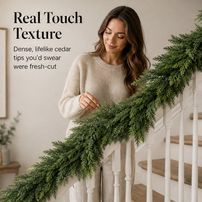 Real Touch 6ft Artificial Cedar Garland Full Lush Faux Cedar For Mantle & Stair Rail - Image 1