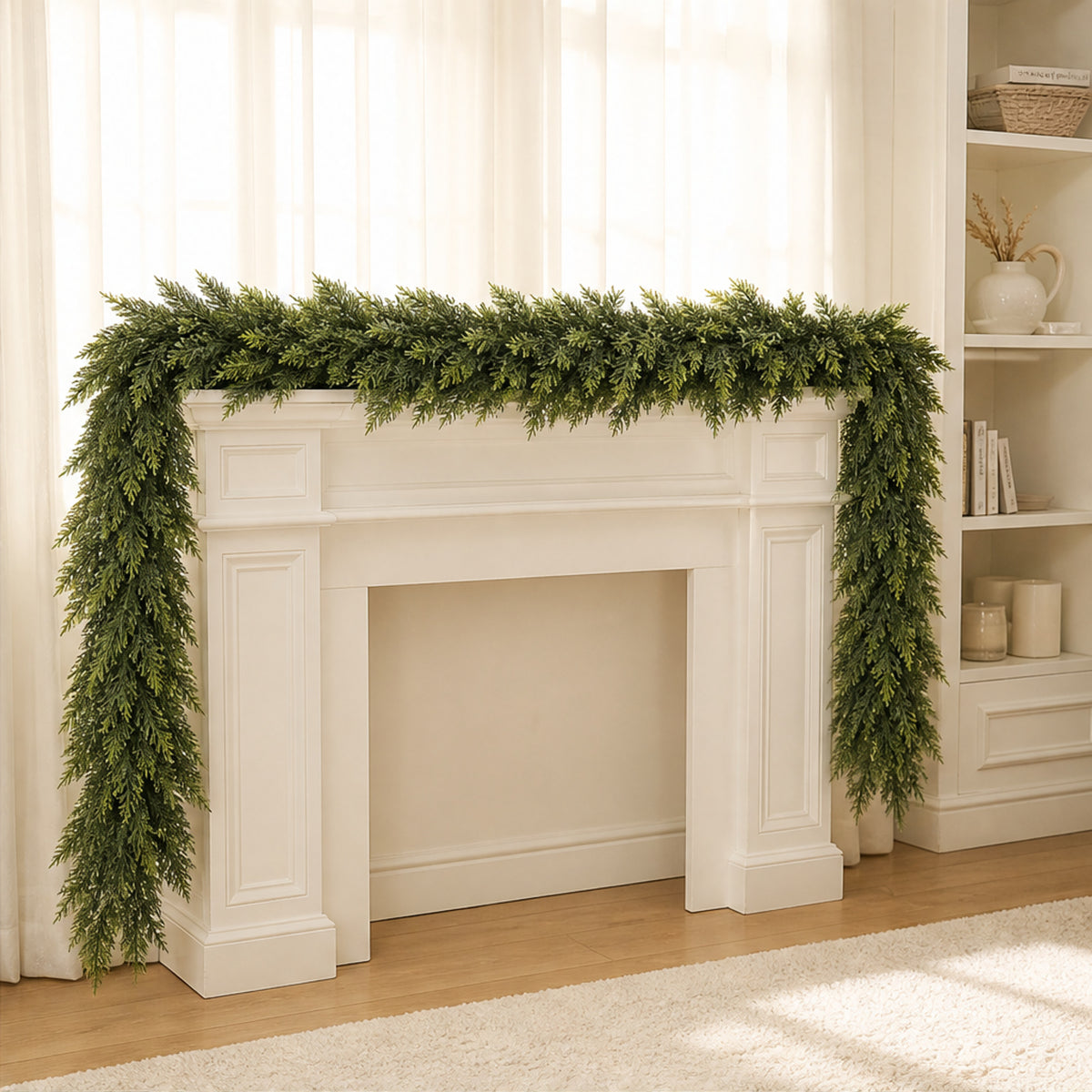 Real Touch 6ft Artificial Cedar Garland Full Lush Faux Cedar For Mantle & Stair Rail - Image 4