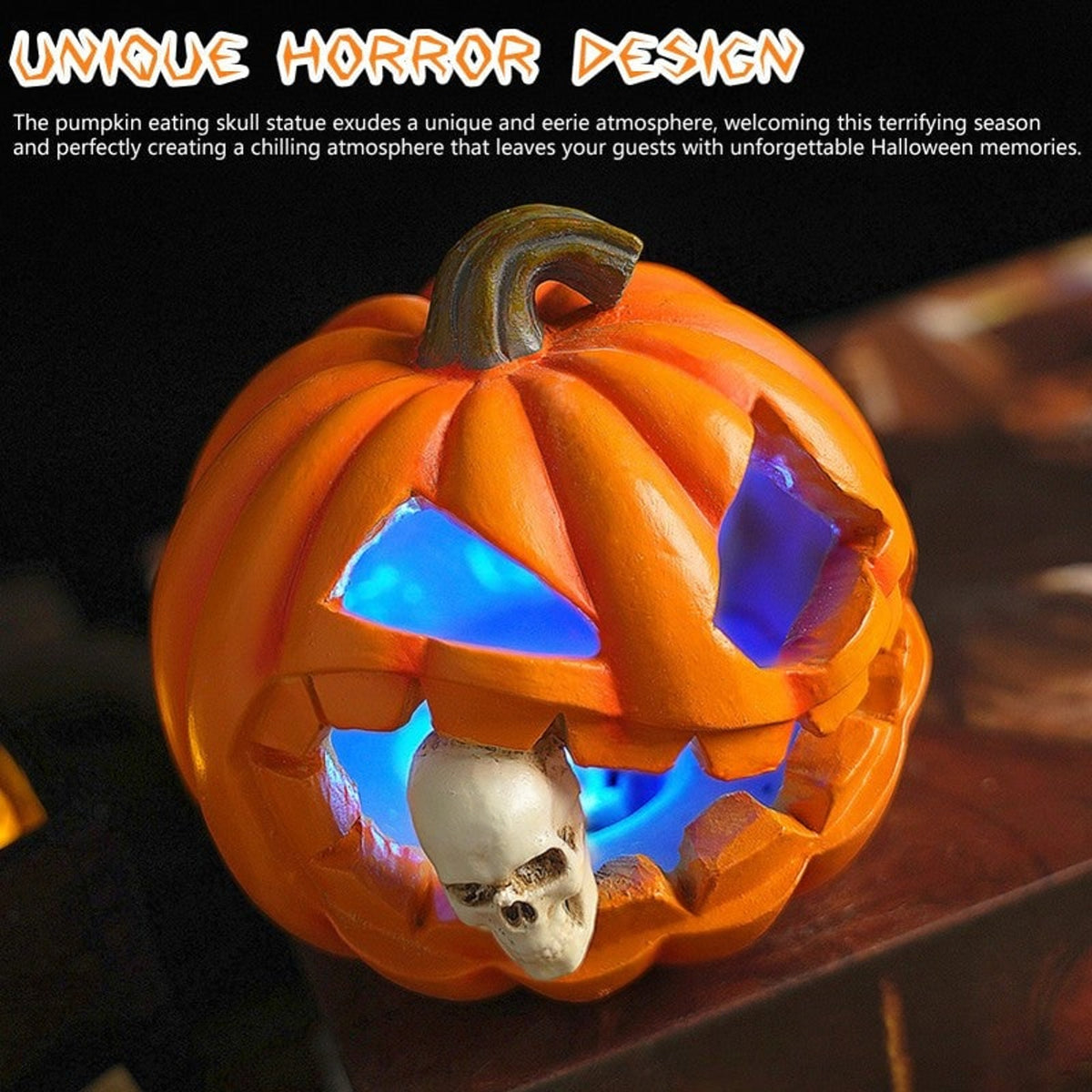 Realistic Skull Jack O'Lantern Lighted Halloween Pumpkin Decoration With Durable Plastic Construction For Versatile Garden Decor - Image 6