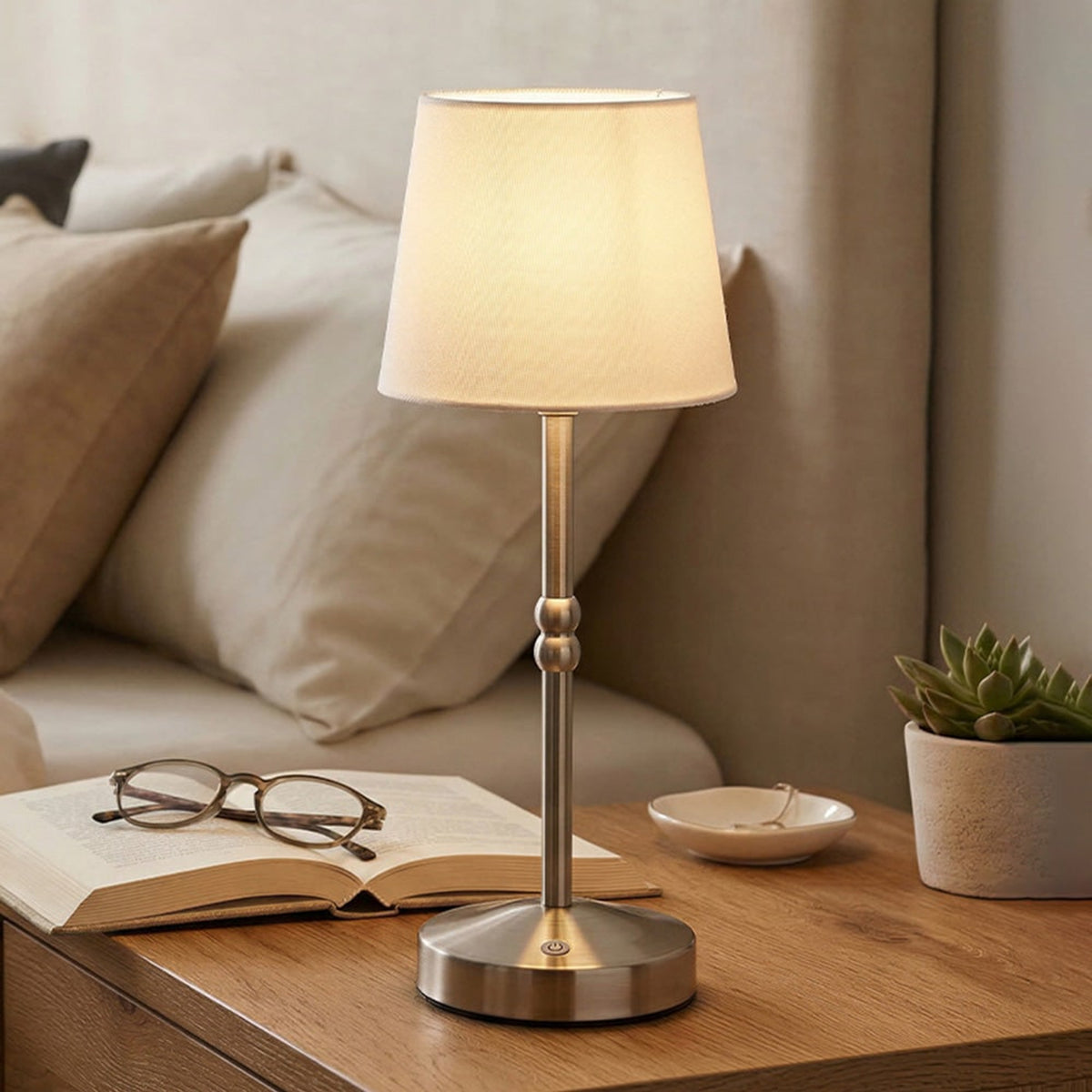 Rechargeable Table Lamp With Dimmable Touch Control And Fabric Shade - Image 3